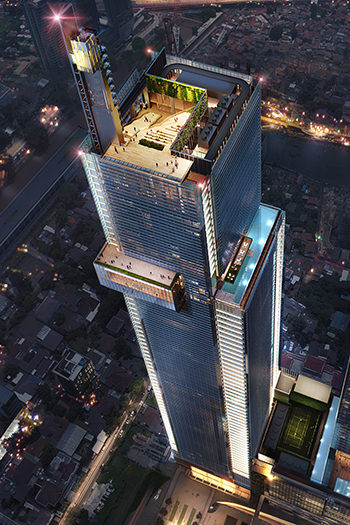 One of two towers in the Thamrin Nine complex, the project is located between Jakarta's Old City and its CBD.