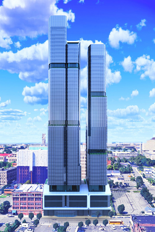 Aerial rendering illustrates The Halo, which will deliver 949 rental units to Newark, among other amenities. Photo credit: INOA Architecture