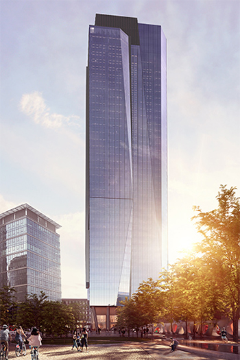 The architectural concept of the 174-meter-high building was developed in cooperation with Projekt Polsko-Belgijska Pracownia Architektury. (c) Ghelamco