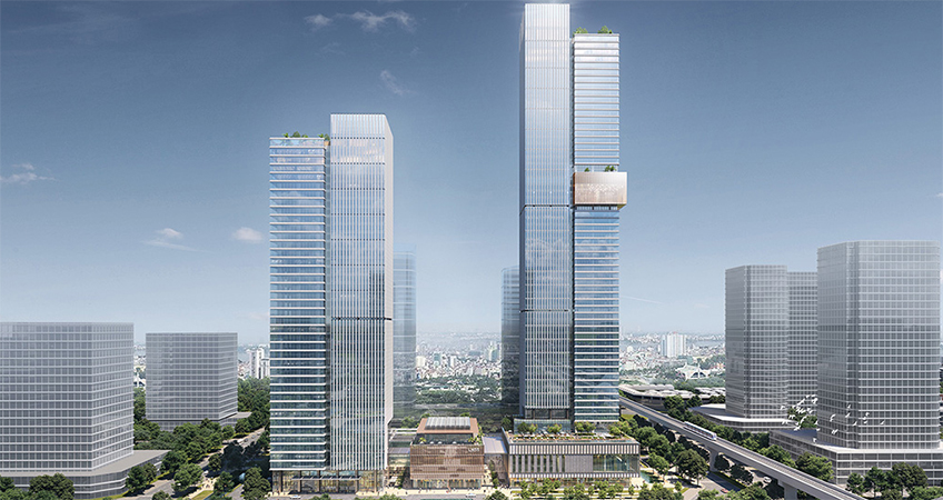 The development will include both a hotel and a condominium tower, with a four-story retail tower located between them. (c) 10 Design.