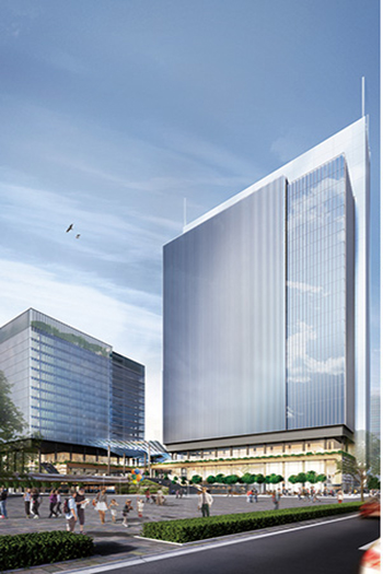 The East and West Buildings at Minato Mirai 21 Central District 53 Block Development Project will preside over a plaza that will encourage rambling.  [Source: Nippon Steel Kowa Real Estate]