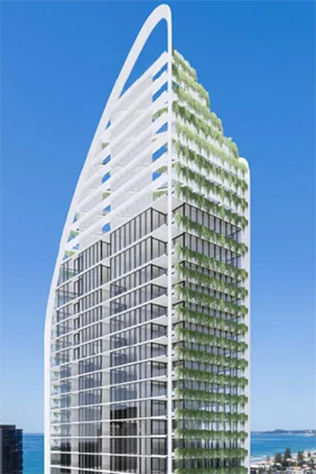 If approved, the tower will be built next to Pacific Fair Shopping Centre on the opposite side of the Gold Coast Highway. © Koichi Takada Architects