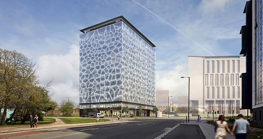 The glazing's frit pattern uses 23 million individual polygons and is inspired by human skin. Image credit: AHR