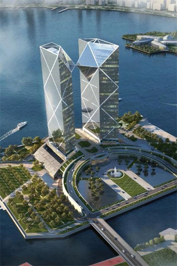 The Bank of China Financial Center project, a 200-meter-high twin tower, starts construction in Shanghai Lin-Gang Special Area. [Photo provided to chindaily.com.cn]