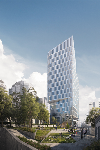 The church that is currently on site will move into the 3rd floor of the finished K8. Image credit: Schmidt Hammer Lassen Architects