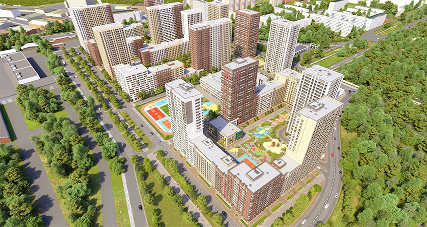 The newest building at Lilac Park in Moscow covers over 100,000 square meters. Image credit: AFI Development