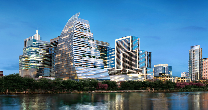 The Block 185 building in Austin represents the final piece of the Green Water Treatment Plant redevelopment project started back in 2014. Image credit: Trammell Crow Company