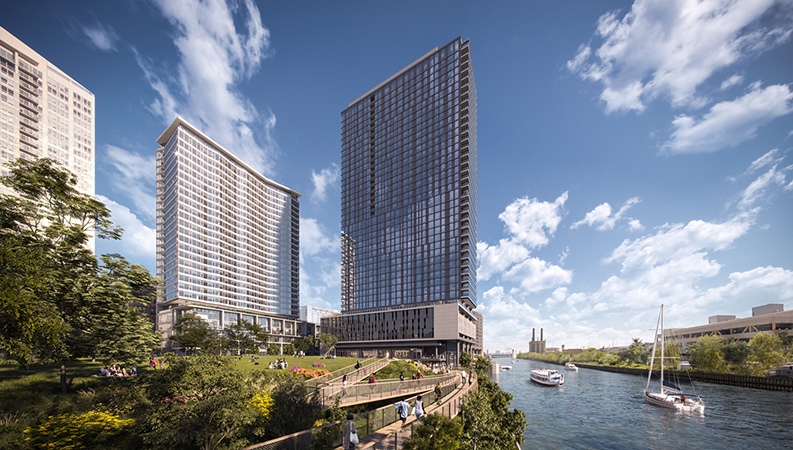 The Reed will rise to 41 stories along South Branch of Chicago River, bringing 440 residences to the 7-acre master planned Southbank community. Image credit: Lendlease