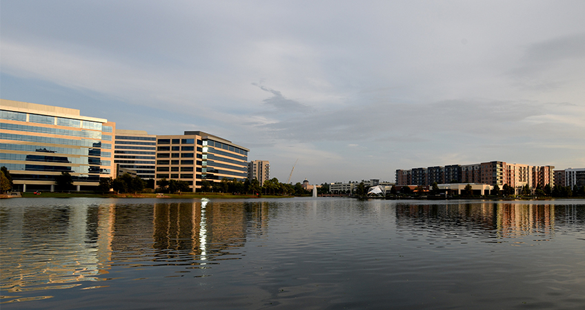 1725 Hughes Landing Boulevard and 1735 Hughes Landing Boulevard are located near the edge of Lake Woodlands in The Woodlands, Texas. Image credit: Gower Brown on Unsplash