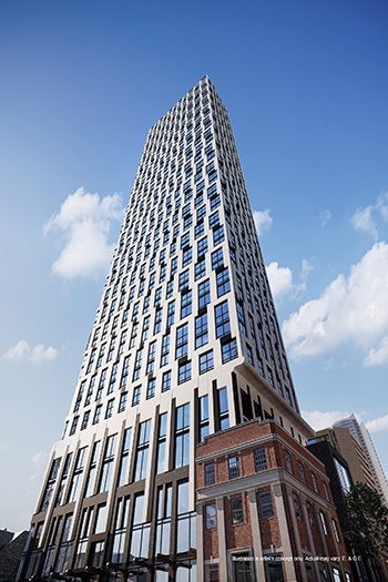 The 52-story residential building planned for 252 Church Street will feature a windowed tile pattern. Image credit: Norm Li, CentreCourt