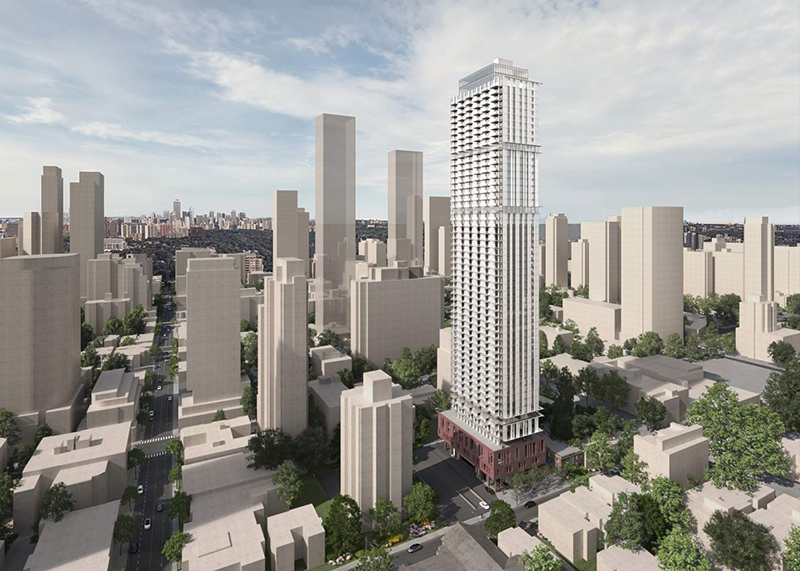 Looking northeast to 110 Maitland, designed by Diamond Schmitt Architects for Minto Communities