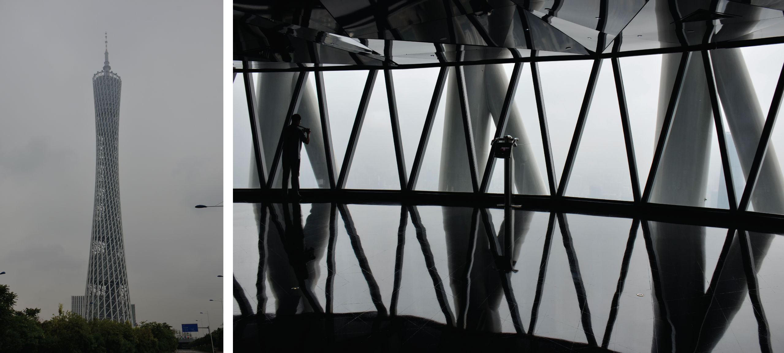 Figure 2. Canton Tower, Guangzhou (2010, observation level at 488 m). Despite the notorious haze for which the city is known, interesting visual experiences can still be had inside the observation deck, due to its design.