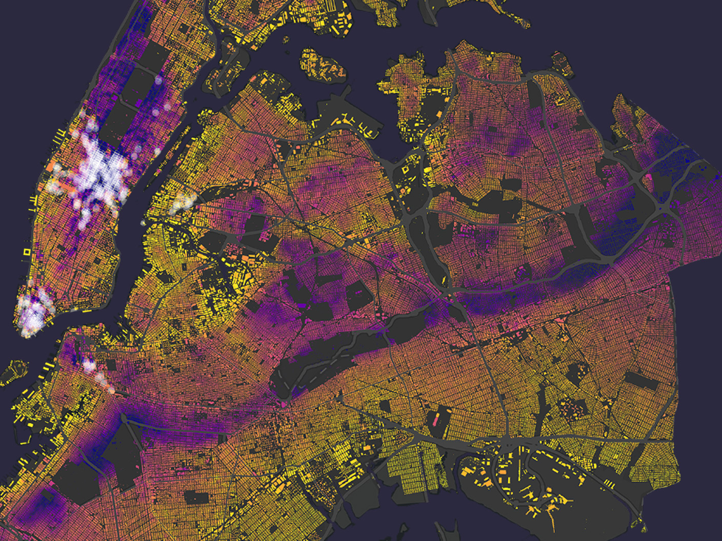 A heat map of a city