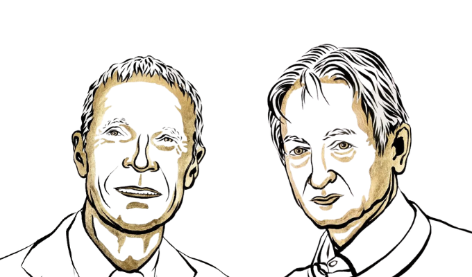 Prêmio Nobel 2024: ilustração de Geoffrey Hinton e John Hopfield, vencedores na categoria de Física.