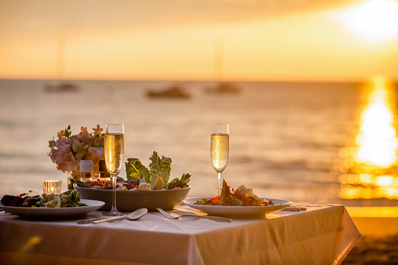 Romantic beach dinner for two