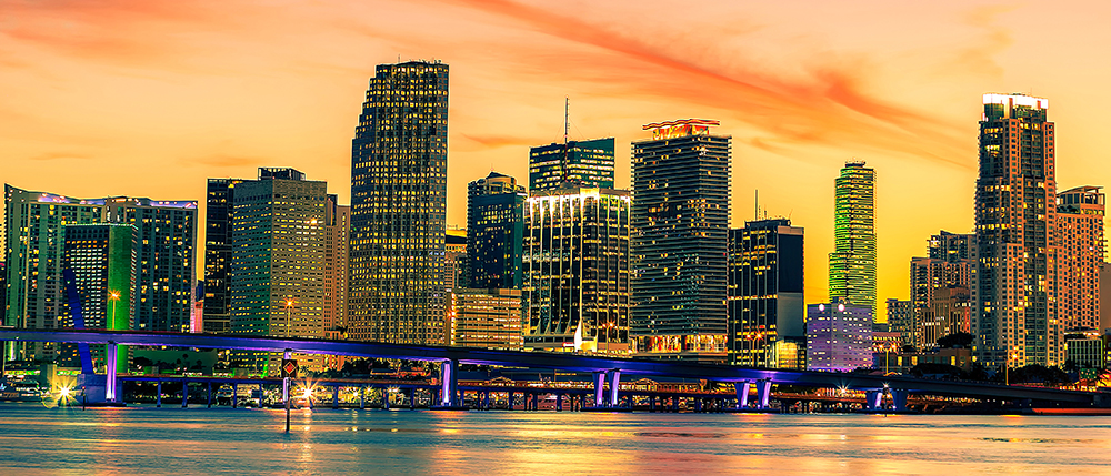 Miami skyline at sunset