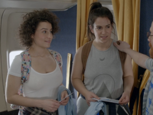 Broad City’s Abbi and Ilana are welcomed to “Birthmark” by Jared (Jewish guest star Seth Green), who sports a blue-and-white kippah and an absurd long red ponytail.