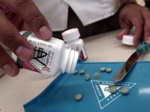 The prescription opioid painkiller OxyContin is displayed at a drugstore.