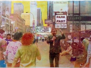 ‘Kinky Tramps,’ shot 1985-1989 at Times Square, gum bichromate, 2001. To document fading Times Square 1985-1989, 
Seigel befriended street hustlers and lurked in entryways to shoot unseen. 
Copyright Estate of Judy Seigel.