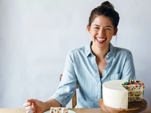 Molly with her funfetti cake.