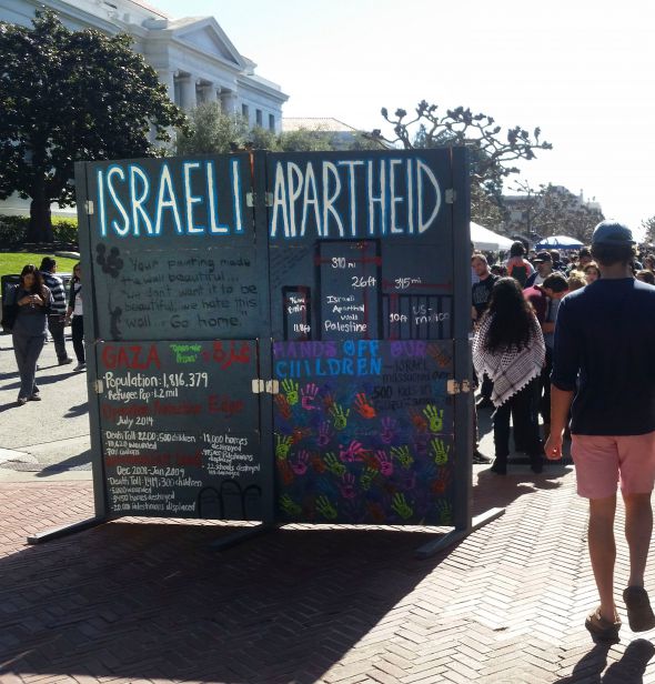 Inescapable: An SJP 'apartheid wall' on the University of California's Berkeley campus hits students directly with its message critical of Israel.
