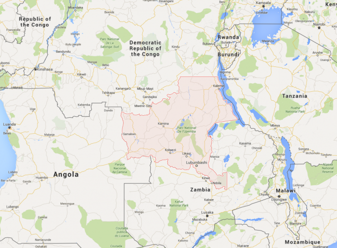 Katanga, highlighted in red, is a mineral-rich province in the south of the Democratic Republic of the Congo.