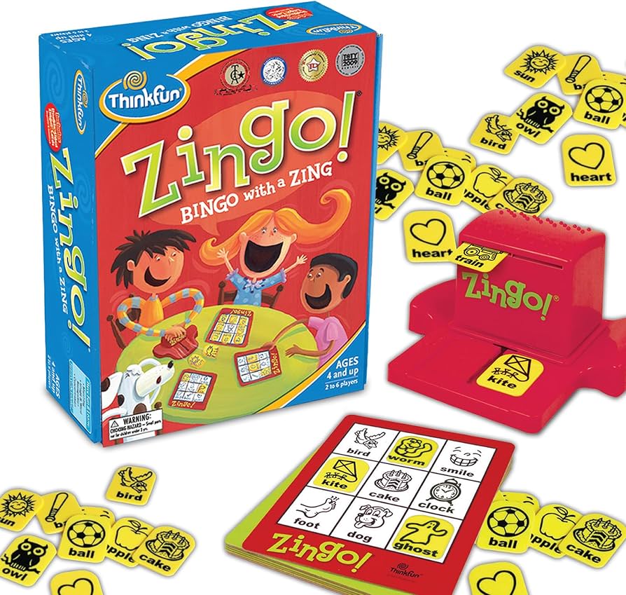 Zingo board game for kids ages 4 to 6 that teaches picture matching and early reading skills