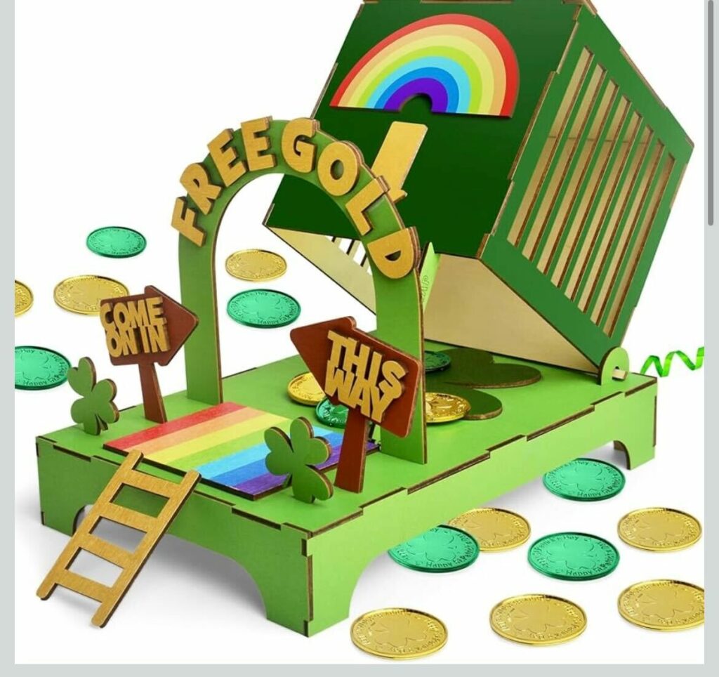 Deluxe leprechaun trap kit from Etsy with rainbow ladder coins for kids ages 6–12 STEM craft
