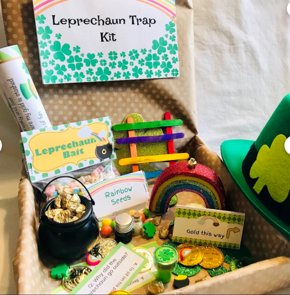 leprechaun trap kit from Etsy with rainbow ladder coins for kids