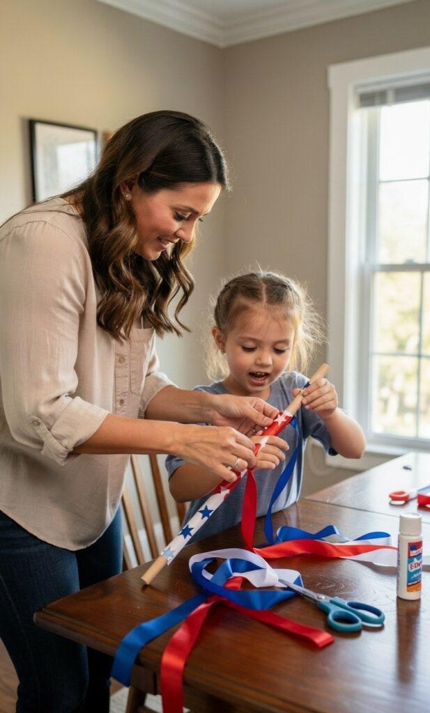 DIY patriotic spirit wand craft for Memorial Day fun with kids