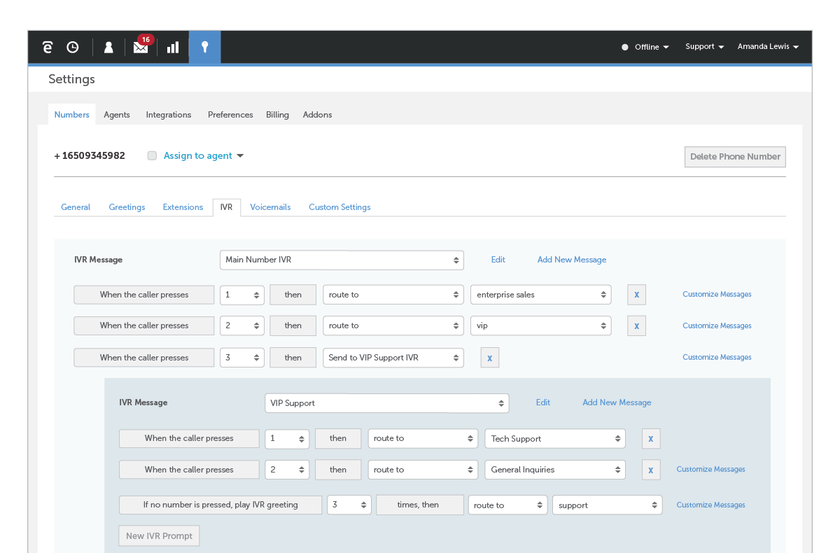 Talkdesk's IVR is highly flexible. Even greetings and messages can be customized to enhance the customer experience.