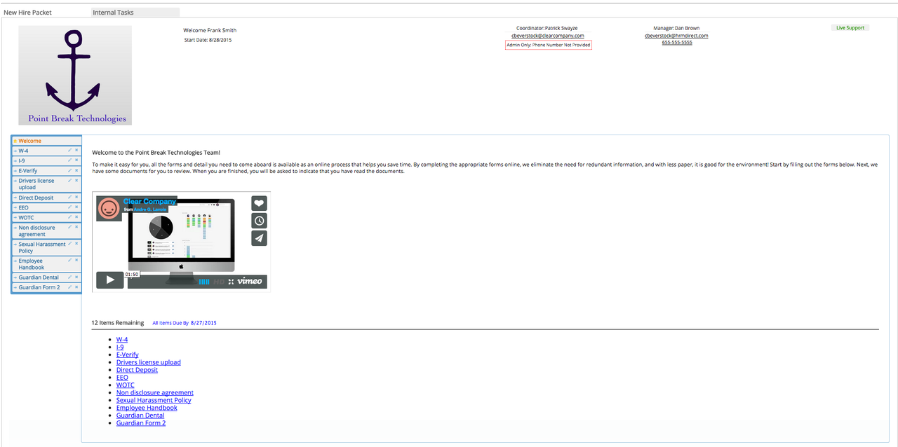 A company's new hires are given a link to an onboarding page, where they see all the forms and tasks they need to complete and submit.
