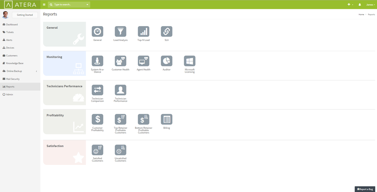 Atera reports can be exported to Excel and PDF file formats.