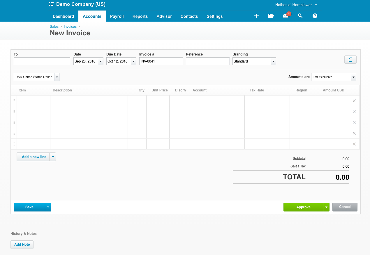 Invoicing in Xero