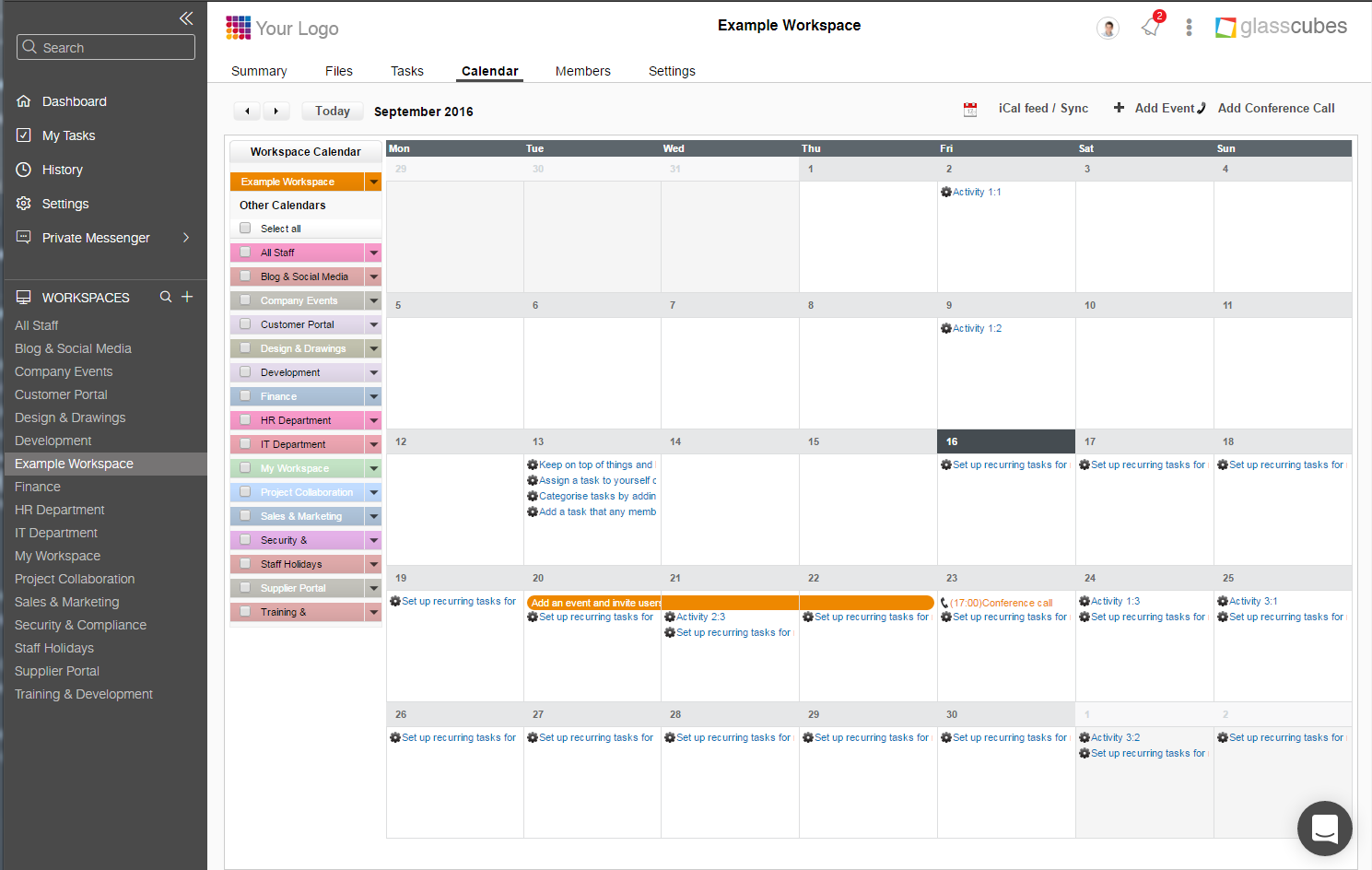 Shared and private calendars