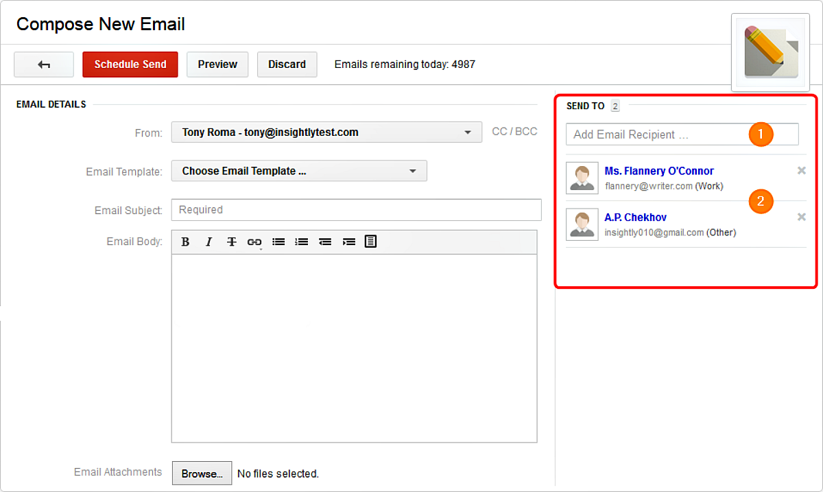 Composing email within Insightly
