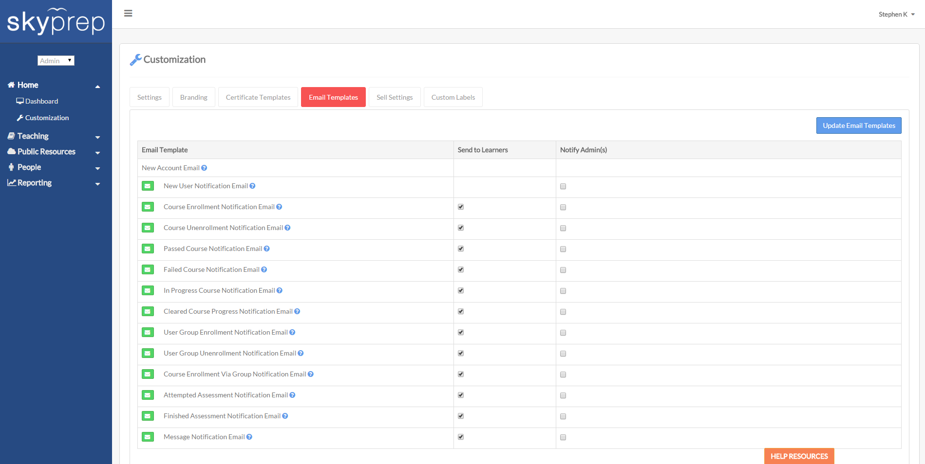 Messaging learners through SkyPrep.