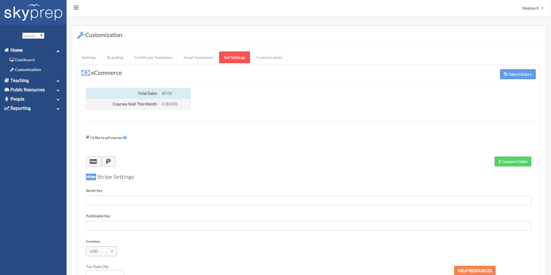 Enabling the sell mode.