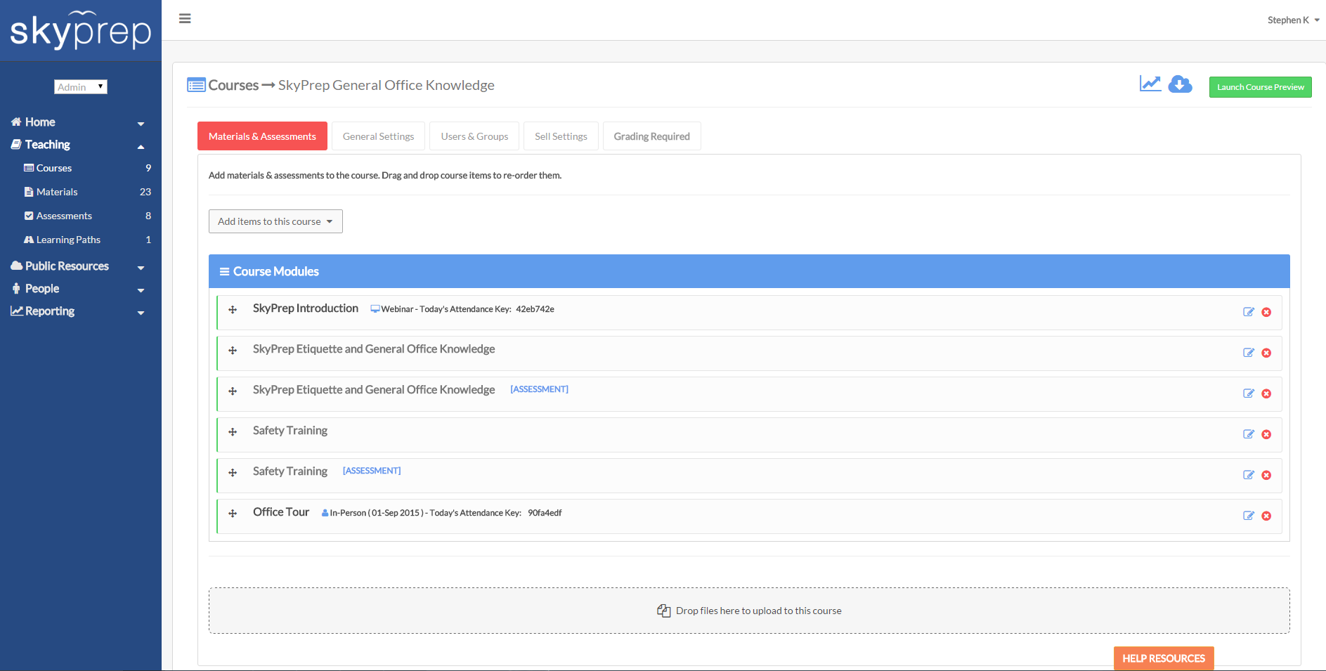 Creating a new course with SkyPrep.