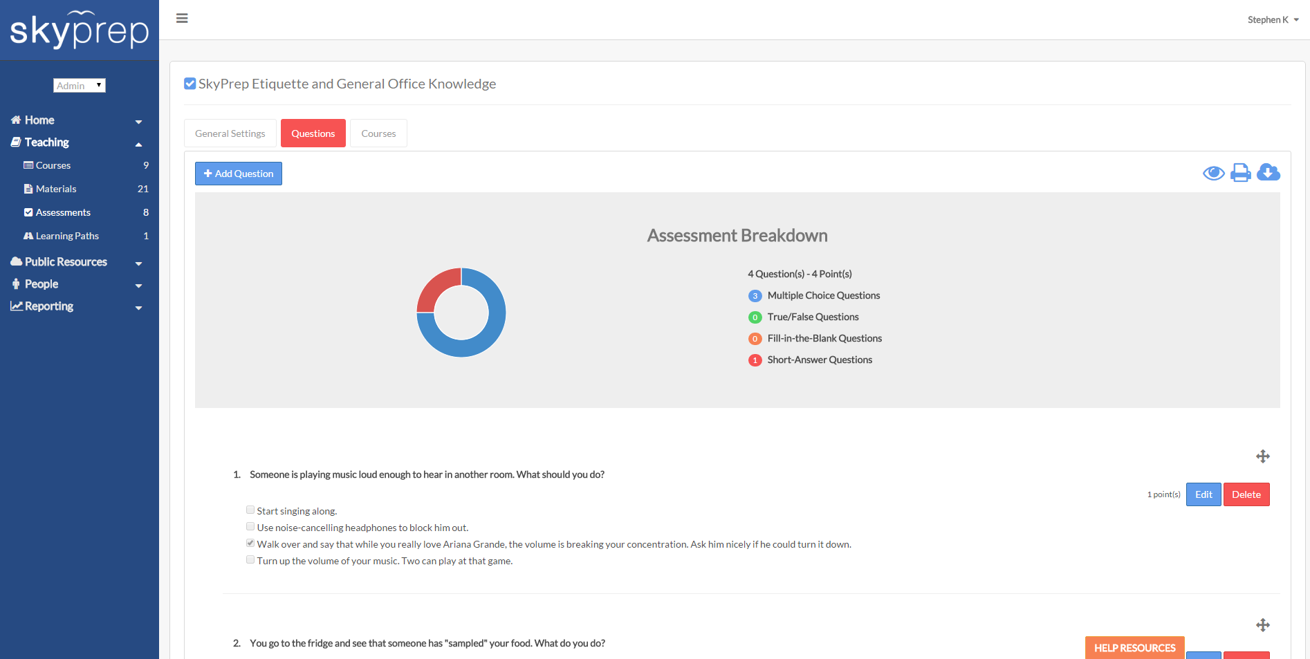 Creating a new assessment.