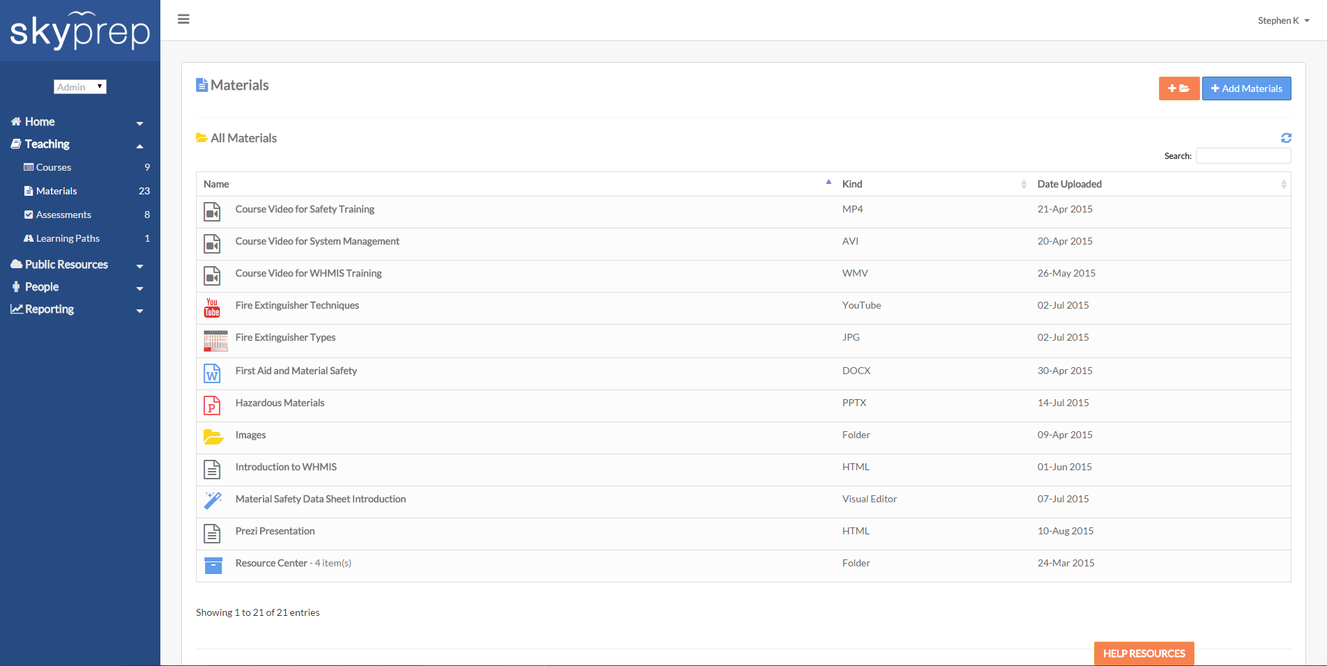 Uploading material to a SkyPrep course.