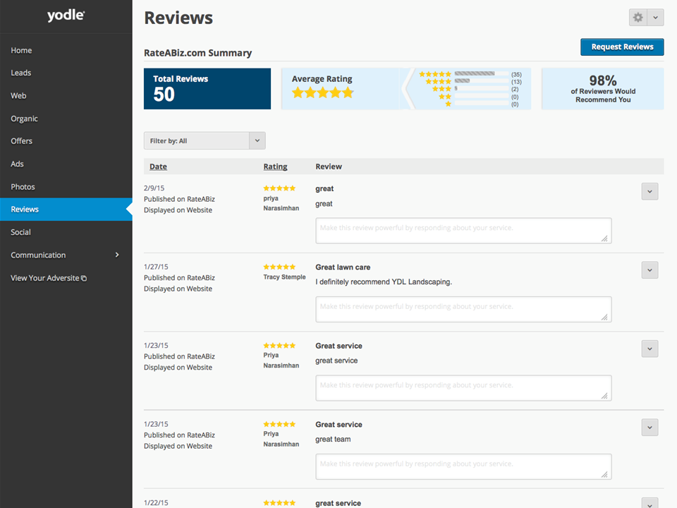 When a customer responds with a positive review to your review request, the review is automatically posted to your website and Facebook page.