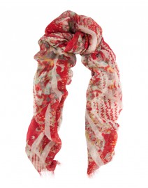 Red Vertical Floral Silk and Cashmere Scarf | Pashma