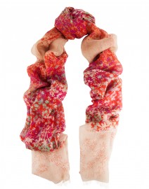 Red and Pink Horizontal Floral Silk and Cashmere Scarf | Pashma