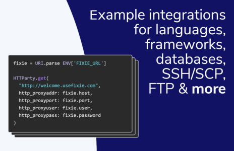 Example integrations for languages, frameworks, databases, SSH/SCP, FTP and more