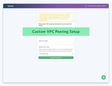 Peering Info for Private Spaces on Bonsai