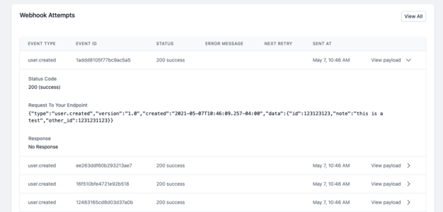 hostedhooks - webhook attempts dashboard