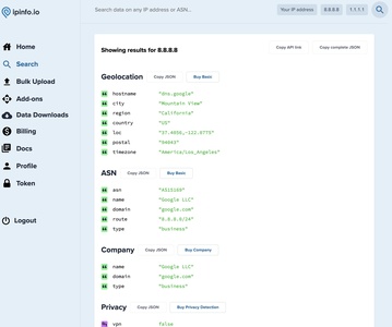 IPinfo IP geolocation search