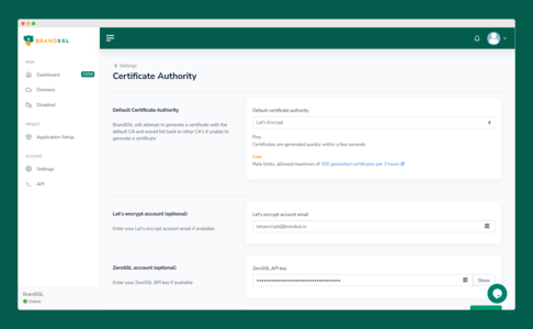 BrandSSL Certificate Authority Settings