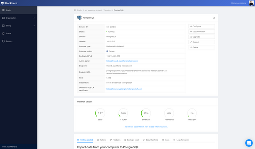 Stackhero dashboard